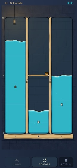 An early puzzle board: two tanks of water with a wall between them.